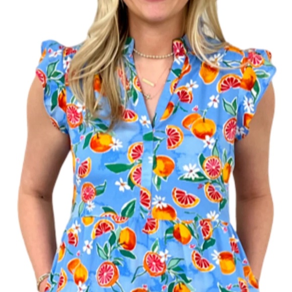 Liza Byrd Campbell Flutter Sleeve Midi in Fresh Squeezed Periwinkle Orange NWT - Picture 3 of 3